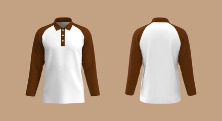 Raglan collared shirt mockup 3d rendering, 3d illustration