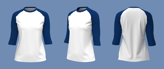 Half-sleeves raglan t-shirt mockup, 3d illustration, 3d rendering