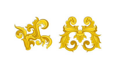 Baroque Golden Elements with Scroll and Swirl Vector Set