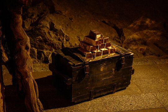 Walbrzych, Poland - January 29, 2020: Interior of Ksiaz Castle, cellar and coin chest.