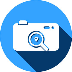 Studio location, camera pin, photography address and location icon. Photo studio map location icon.