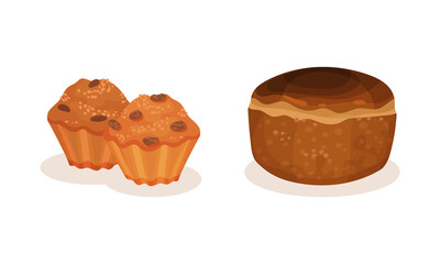 Bread and Sweet Wheat Pastry or Confectionery Vector Set