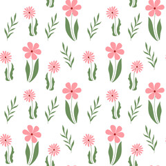 Seamless spring pattern floral with flowers isolated on white background. Vector illustration for wrapping, fabric, web, invitation, wallpaper, wedding, textile, 8 march, mother's or women's day.