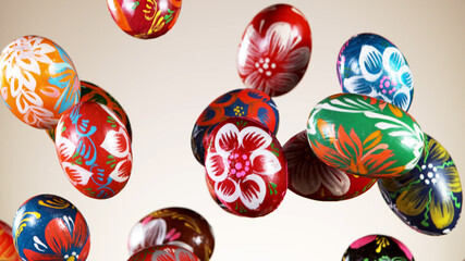 Hand drawn easter eggs flying up in the air