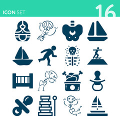 Simple set of 16 icons related to skeletal