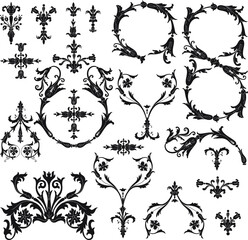 Baroque floral motif vector silhouette collection