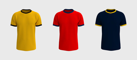 men's short-sleeve t-shirt mockup in front view, design presentation for print, 3d illustration, 3d rendering