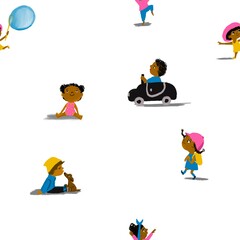 Black baby. Different multinational babies in different poses. Many little boys and girls, Seamless pattern
