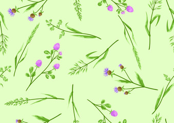 Seamless pattern with herbs and cereal grass.