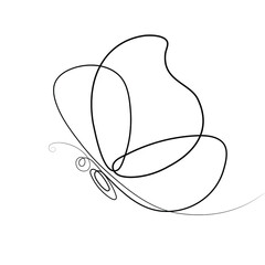 Continuous line. Minimalistic drawing of a butterfly in one line. Vector illustration. Continuous drawing Butterflies.