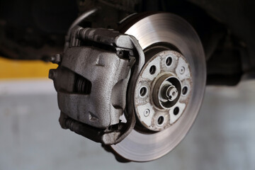 Brake pad replacement in car service