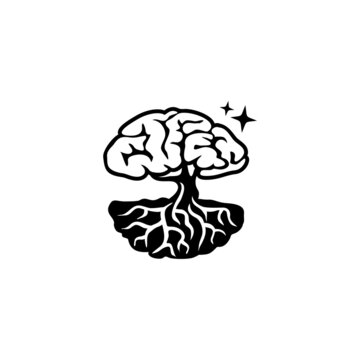 A logo that depicts two hemispheres of a brain as a tree crown 
and root system. The design usses natural lines, hand drawn 
aesthetic to pronnounce the connection of humans to nature. 