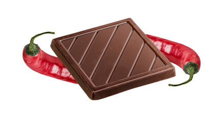 Chocolate and pepper isolated on white background with clipping path