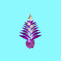 Composition of purple flowers on a blue background. Summer, holiday concept.