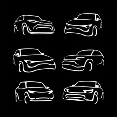Collection of Automotive car logo design with concept sports vehicle icon 
silhouette on black background. Vector illustration.