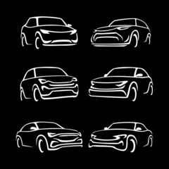 Collection of Automotive car logo design with concept sports vehicle icon 
silhouette on black background. Vector illustration.