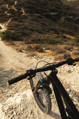 Fototapeta na wymiar MTB bike on a top of a mountan before a downhill ride