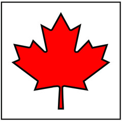 Maple Leaf from Canada Flag in bright red and thick black background. 