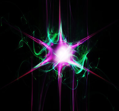 Abstract Colorful Nerve Cell, Nerve Impulse, Flash. Graphic Design Element, Single Nerve Cell Or Living Organism, Tiny Fantasy Creature With Tentacles On Black, 3d Render