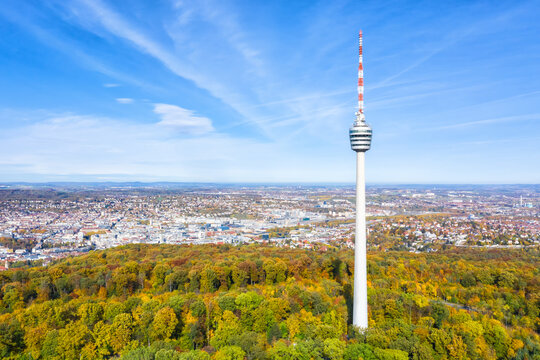 Stuttgart tv tower skyline aerial photo view town architecture travel copyspace copy space