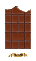 Chocolate bitten bars on white background, realistic vector illustration