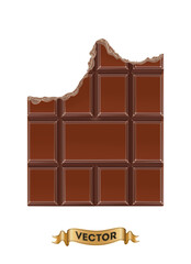 Chocolate bitten bars on white background, realistic vector illustration