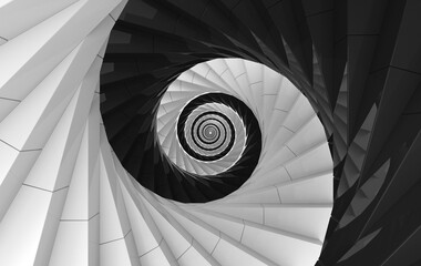 3d rendering. Alternate White and black spiral stairs background. yin yang of oriental style. - obrazy, fototapety, plakaty