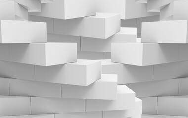 3d rendering. Gray cube brick stack wall background.