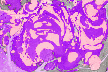 Obraz na płótnie Canvas Colorful marble ink texture on watercolor paper background. Marble stone image. Bath bomb effect. Psychedelic biomorphic art.