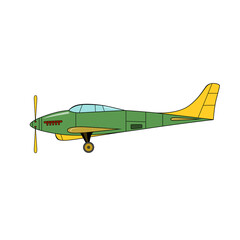 Green fighter plane in cartoon style on white background.