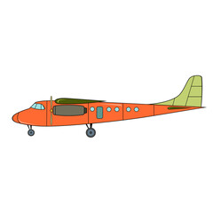 Red passenger plane in cartoon style on white background.