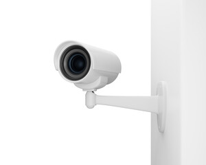CCTV security camera on the wall on white background, 3d render