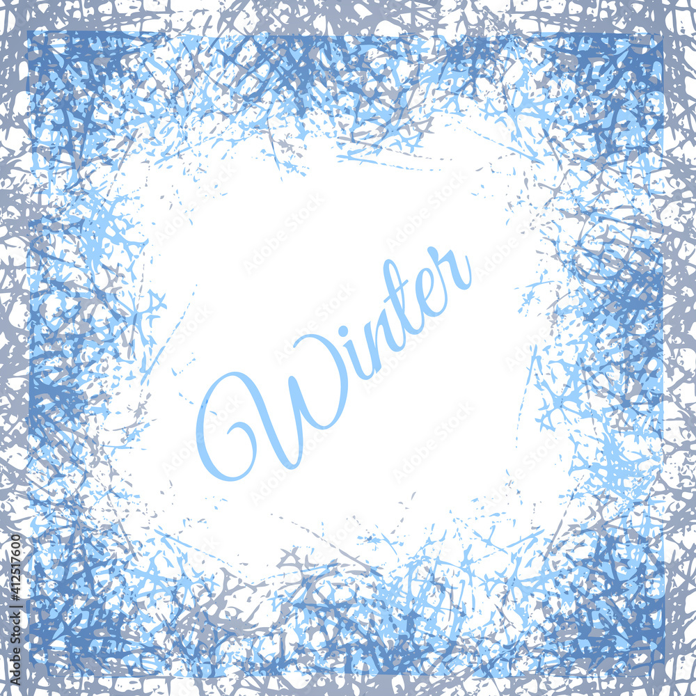 Poster stylized ice crystals design frame. abstract texture freeze window. vector winter background with fr