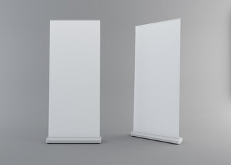 long vertical roll-up or banner mock-up with clipping path. 3D rendering