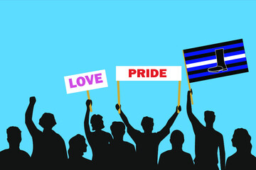 Vector illustration of the crowd that is expressing its attitude regarding to Boot fetish pride on white background. Love and Pride posters.