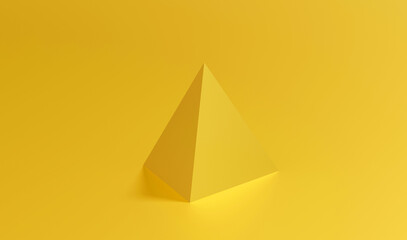 3d render of golden pyramid on yellow background