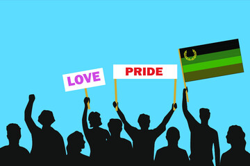 Vector illustration of the crowd that is expressing its attitude regarding to Military uniform fetish pride on white background. Love and Pride posters.