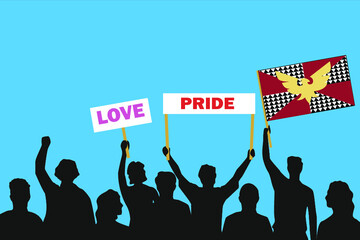 Vector illustration of the crowd that is expressing its attitude regarding to Feather pride on white background. Love and Pride posters.