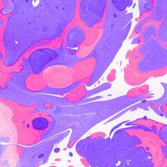 Fototapeta premium Colorful marble ink texture on watercolor paper background. Marble stone image. Bath bomb effect. Psychedelic biomorphic art.