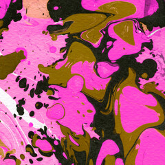 Obraz na płótnie Canvas Colorful marble ink texture on watercolor paper background. Marble stone image. Bath bomb effect. Psychedelic biomorphic art.