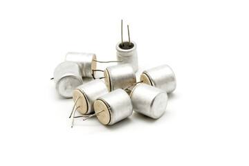 non-polar oxide electrolytic capacitors. isolated on white base