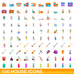 100 house icons set. Cartoon illustration of 100 house icons vector set isolated on white background
