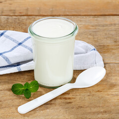 Natural yogurt breakfast healthy organic eating yoghurt food wooden board square