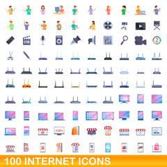 100 internet icons set. Cartoon illustration of 100 internet icons vector set isolated on white background