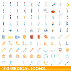 100 medical icons set. Cartoon illustration of 100 medical icons vector set isolated on white background