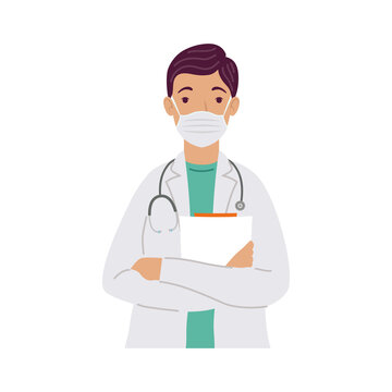 doctor wearing medical mask with stethoscope character