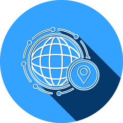 Location icon. Map, home, office location icon. Travel tracking, road map, shop location icon in vector illustration, two color, circle background, black shape.