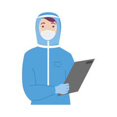 doctor wearing medical mask and biosafety suit character