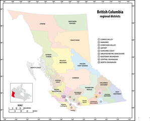 administrative vector map of the Canadian province of British Columbia 