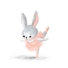 Cute ballerina, ballet girl baby bunny in a ballet dress